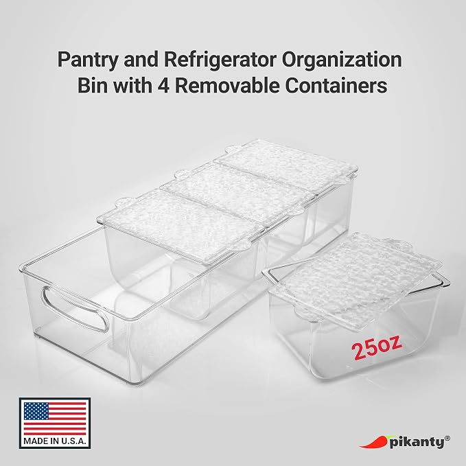 Pikanty Condiment Server Tray with 4 Removable Containers and Lids - Taco Bar, Pizza Bar, Burger Bar, Salad Toppings Organizer with Carry Handles, Dishwasher Safe, Made in USA - Image 4