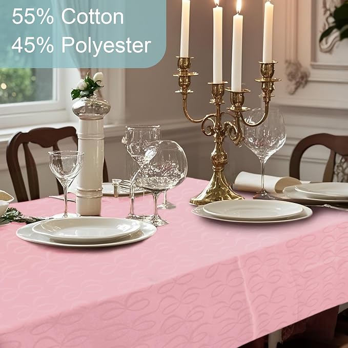 Pink Tablecloth Fabric (1PC, 60"x102"), 6ft Table Cover (8-10 Seat) - Cotton Polyester, Wrinkle Resistant & Washable, Jacquard Table Cloth for Valentine's Day & Birthday & Wedding, Bows Pattern - Image 4