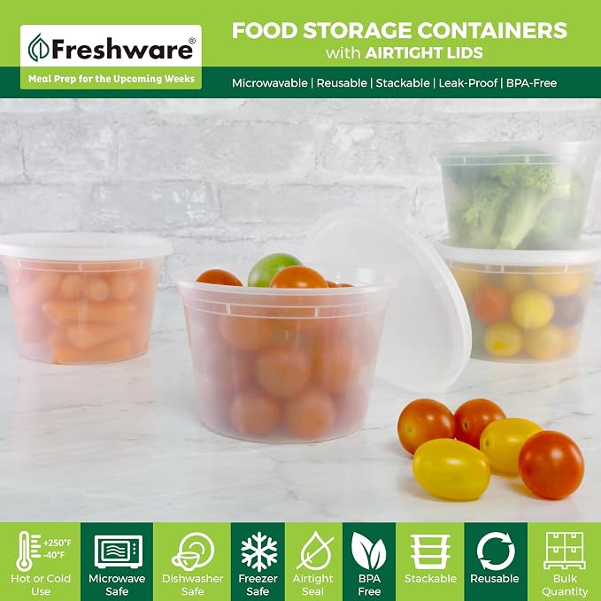 Freshware Food Storage Containers [36 Set] 16 oz Plastic Deli Containers with Lids,Slime,Soup,Meal Prep-Containers | BPA Free | Stackable-| Leakproof-| Microwave/Dishwasher/Freezer Safe,(Pack of 10) - Image 2