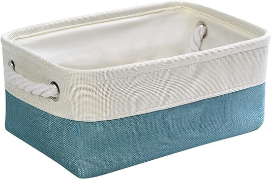 Fabric Storage Bin with Handles,Storage Basket for Home Storage and Organization, Shelf Basket with Cover for Living Room Bedroom Decor Closet（White & Green,Small ,11.8L×7.9W×5.2H by TheWarmHome