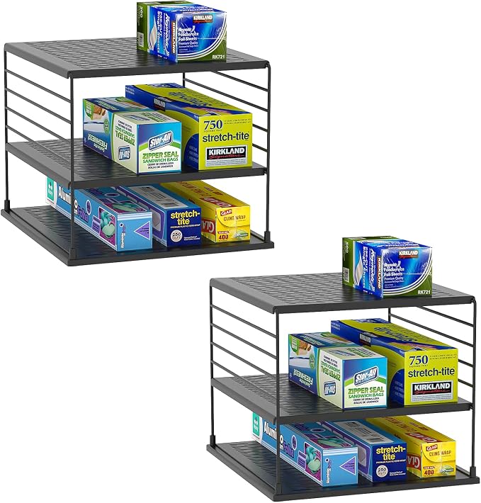 Adjustable Pantry Organizers and Storage - Steel Wire & Plastic Saran Wrap Holder, Black, 10.75 in x 12 in x 9.25 in by WANCHIY
