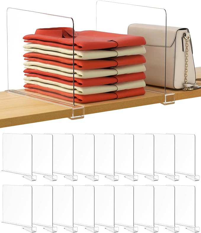 HBlife 12 Inches Tall [Extra Tall Version] Clear Shelf Dividers, 18 Pack Purse Organizer for Closet Perfect for Handbags, Acrylic Bookshelf for Organization by HBlife
