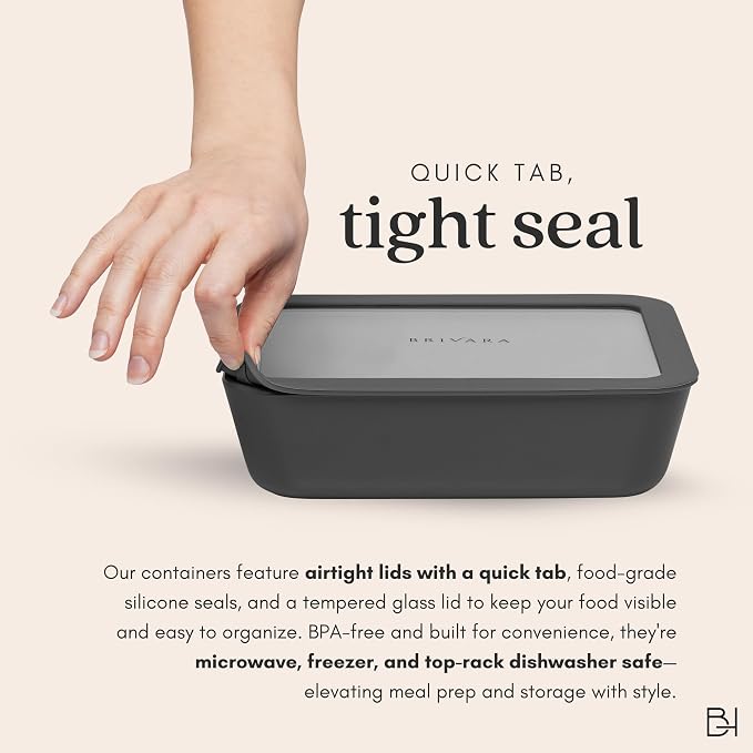 Glass Food Storage Container with Lid, 8-Cup Large Square | Microwave-Safe Airtight Lid, Oven-Safe Ceramic-Coated Glass | Zero Plastic, No PFAS/PFOA/BPA, Reusable [Onyx] - Image 7