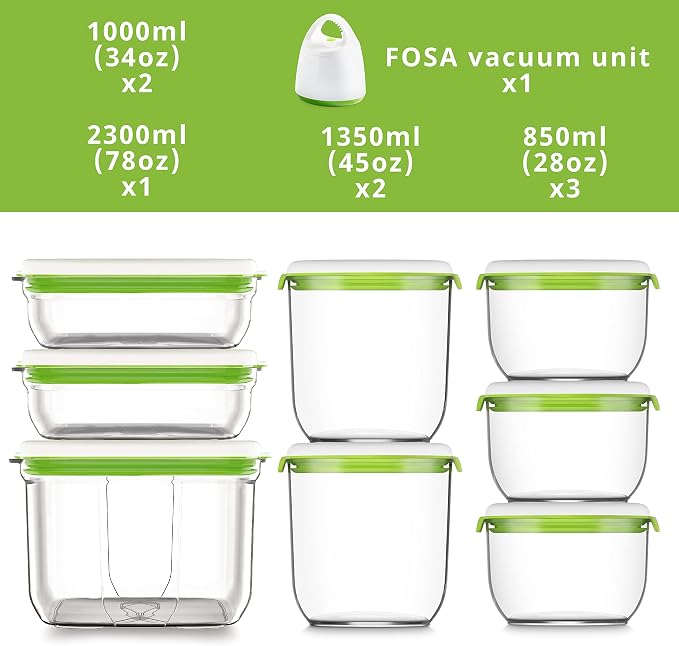 FOSA vacuum storage container set, 8pcs vacuum containers(28oz, 34oz, 45oz and 78oz) with vacuum unit - Image 6