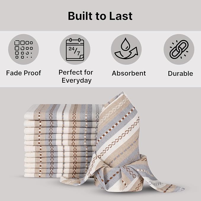 LFH Home Cotton Rich Cloth Salsa Napkin Set of 12 Washable Soft Durable Striped Table Napkins for Dining Wedding Daily Use Reusable Eco-Friendly Fabric Napkins (18x18)-Cream Multi Thanks Giving - Image 5