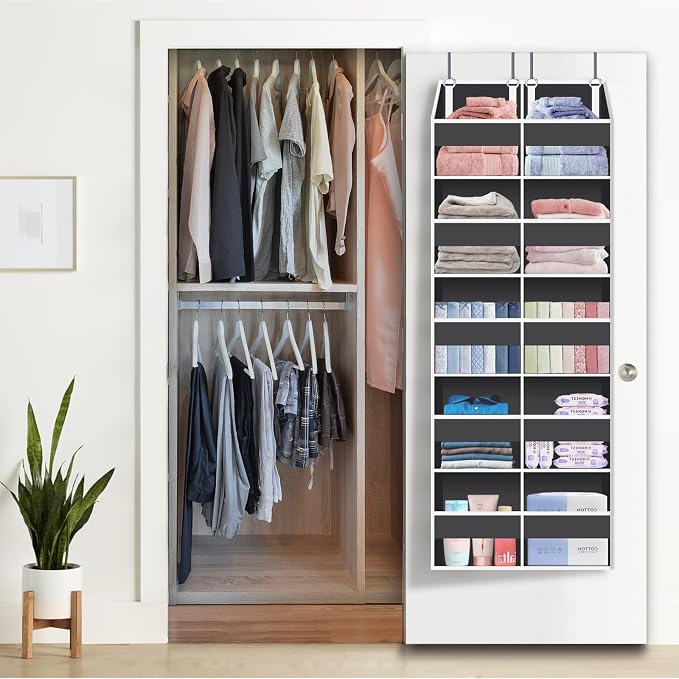 Heavy Duty Over The Door Organizer 5 Tiers, Extra Large Behind Door Storage of 10 Front & 10 Mesh Pockets, 80lb Weight Capacity, Hanging Doors Storage for Closet Bedroom Nursery, Dark Gray - Image 9