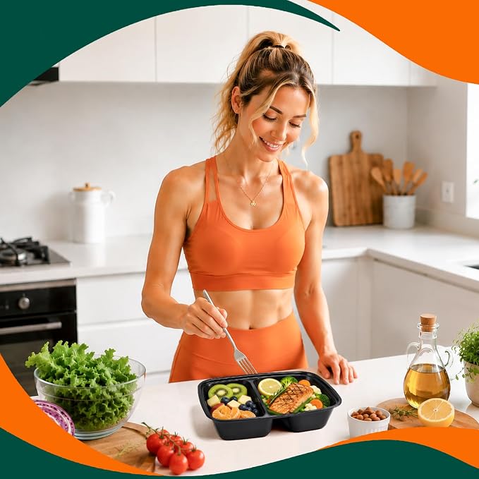 Glotoch 100 Pack(200-Piece)32oz 2-Compartment Meal Prep Containers with Lid | Food Storage Containers with Lids,Microwave Freezer Dishwasher Safe,Sturdy Leakproof&BPA Free Bento Box for To Go Take Out - Image 5