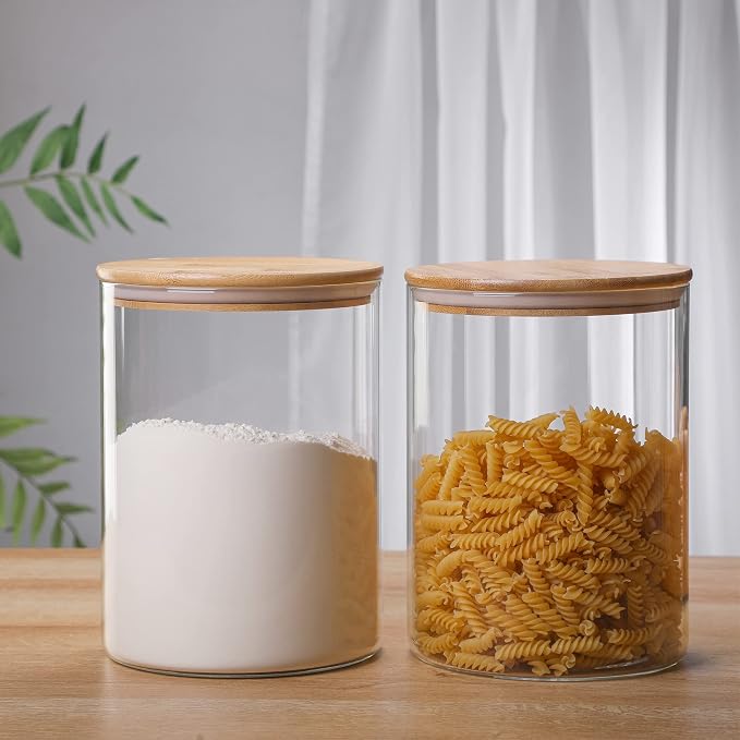 2 Sets 3000 ML/100 FL OZ Clear Glass Storage Canister Holder with Airtight Bamboo Lid, Extra Large Container Jar for Flour Sugar Coffee Loose Tea Rice Cookie Cereal Pasta Spaghetti Protein Powder - Image 5