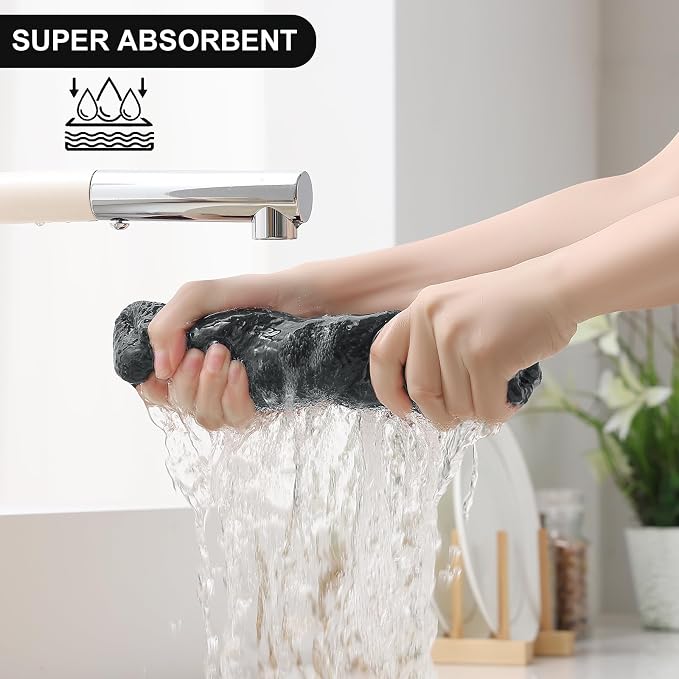 Homaxy 12 Pack 100% Cotton Kitchen Towels and Dishcloths Set, Black | 12 x 12 Inches and 13 x 28 Inches Kitchen Towels Set, Ultra Soft Absorbent Dish Cloths for Washing Dishes - Image 3