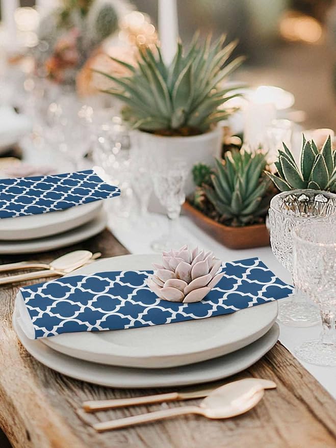 Cloth Napkins Set of 6-20x20 Inches, Blue Moroccon Washable Reusable Table Napkins, Middle Century Minimalist Rustic Geometric Soft & Absortbent Dining Napkin for Party Wedding Hotel Restaurant - Image 6