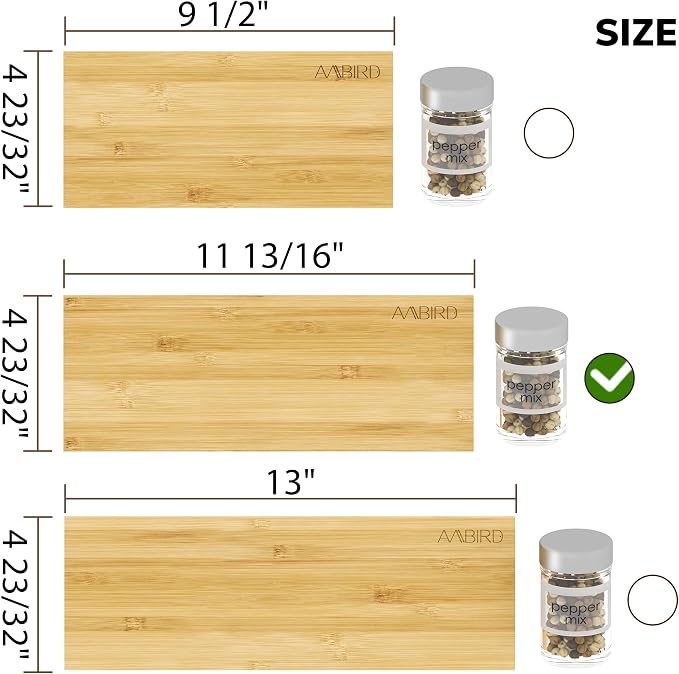 AMBIRD Bamboo Spice Drawer Organizer with Non-slip Mat,4 Tier - 2 Set Jar Spice Rack Tray From 12''to 24'',Hold up 48 Jars Seasoning Organizer for Kitchen,Cabinet,Drawers,Countertop - Image 7