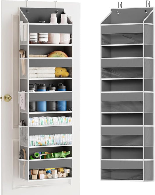 SpaceAid 1 Pack Over The Door Organizer with 5 Large Pockets and 10 Mesh Side Pockets, 5 Layers Door Organizer Hanging with Clear Window for Bedroom, Bathroom, Pantry and Nursery, Gray by SpaceAid