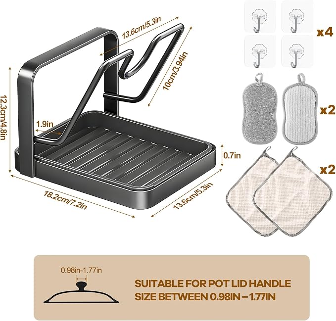 Pot lid holder while cooking,Kitchen lid and spoon rest,pot lid organizer,Multifunctional Pot Lid Organizer Rack, Lid Holder While Cooking,Lid And Spoon Rest, Thickened Carbon Steel Material (style 1) - Image 3