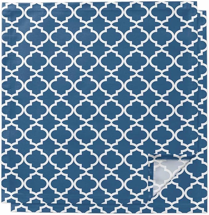 Cloth Napkins Set of 2-20x20 Inches, Blue Moroccon Washable Reusable Table Napkins, Middle Century Minimalist Rustic Geometric Soft & Absortbent Dining Napkin for Party Wedding Hotel Restaurant by Unknown