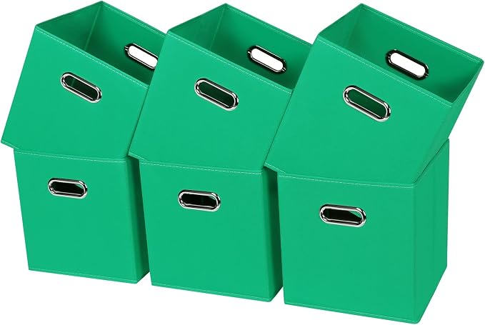 Black Fabric Cubby Storage Bins,13x13x13 Inches ,Cube Organizer Bin Foldable Storage Boxes with Dual Handles Fabric Organizer Box and collapsible Storage basket,Set of 6,Green by Yunkeeper