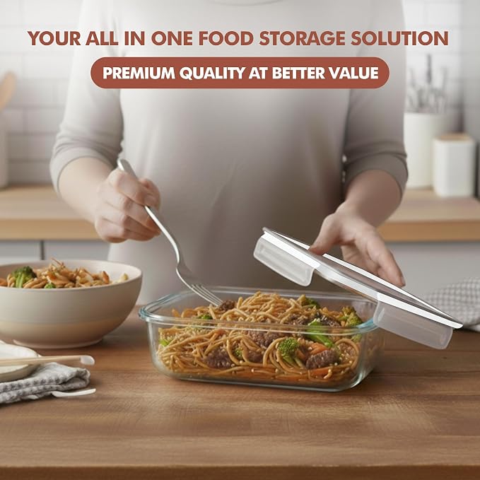 Razab 16 Pc (Set of 8) 30 Oz Glass Meal Prep Containers with Lids, Airtight Large Glass Food Storage Containers, Reusable Leak Proof BPA Free, Freezer to Oven and Dishwasher Safe - Image 7