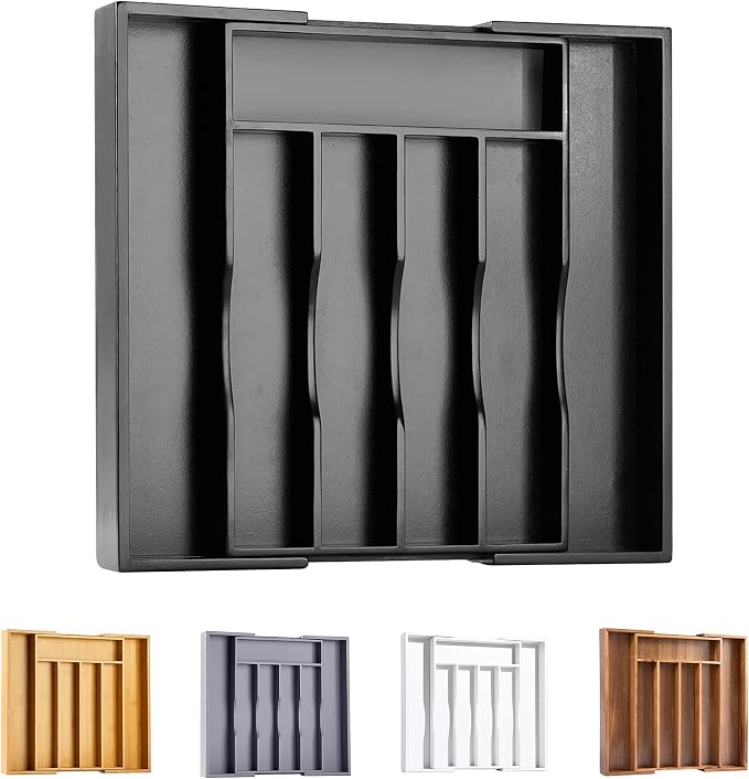 Black Silverware Organizer Kitchen Drawer Organizer Expandable Bamboo Utensil Holder Cutlery Tray for Kitchen Utensil and Flatware Bedroom Office by Bellsal