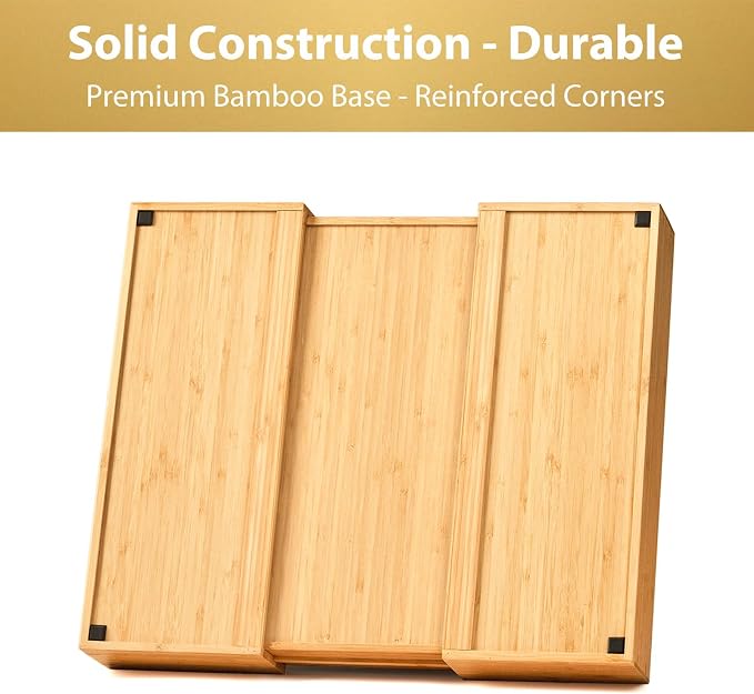 Expandable Kitchen Drawer Organizer, 2.5" High Bamboo Utensils Silverware Tray, Adjustable Large Deep Wood Organization Holder - Image 4