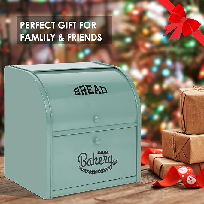 Stainless Steel Bread Box, 2 Layer Roll Top Bread Boxes, Large Capacity Food Storage Container for Kitchen Counter, Metal Bread Bin, Bread Holder for Countertop 11.8" x 9.6" x 12.8" (Green) - Image 6