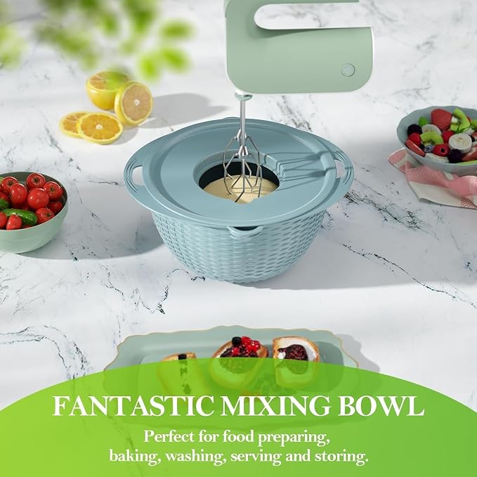 4 in 1 Kitchen Colander with Mixing Bowl Set Rotatable Multi-functional Food Strainer and Basket Colander Fruit Vegetable Grater Rice Strainer Salad Spinner Slicer Washing Bowl - Image 4