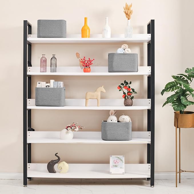 ICERZCZ Small Storage Baskets for Shelves Organizing, Woven Cotton Rope Baskets for Storage, Book Basket, Decorative Shelf Basket, 12.5"Lx9.1''Wx7.9''H (4 Packs) Grey - Image 2