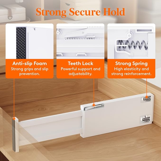Lifewit 6 Pack Drawer Dividers for Clothes, 10.9-16" Adjustable Drawer Organizers, 4" High Plastic Expandable Drawer Separators in Bedroom/Office/Bathroom/Kitchen Storage, White | 6 Pack 11"-17" Expandable White Plastic Drawer Separator for Dresser, Ki... - Image 3
