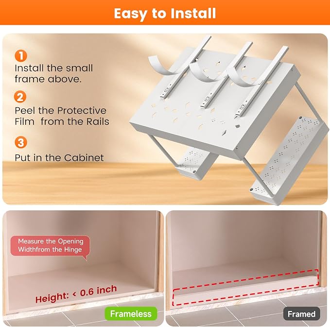 Expandable Under Sink Organizers and Storage,Width Adjustable (14.9-23.6IN),No Drill 2-Tier Pull Out Under Cabinet Organizer for Kitchen Bathroom Laundry White - Image 7