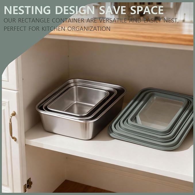 Greentainer Stainless Steel Food Storage Containers with Lids, Set of 3 (24+44+74 oz), Leak-Proof & Airtight Meal Prep Container, Nested Reusable Lunch Boxes for Sandwiches, Snacks & Leftovers - Image 7