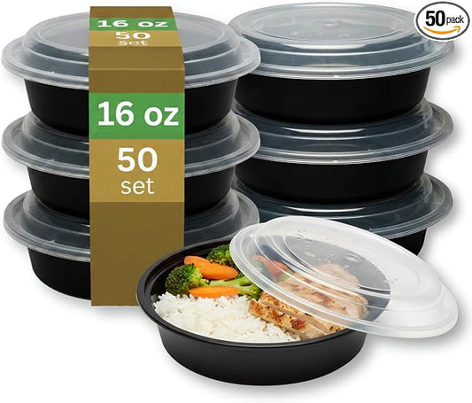 [16 oz Round Meal Prep Containers with Lids – BPA-Free Food Storage Containers, Bento Box for Restaurant & Catering Use, Stackable, Microwave, Dishwasher, Freezer Safe – 50 Pack by ProTakeOut