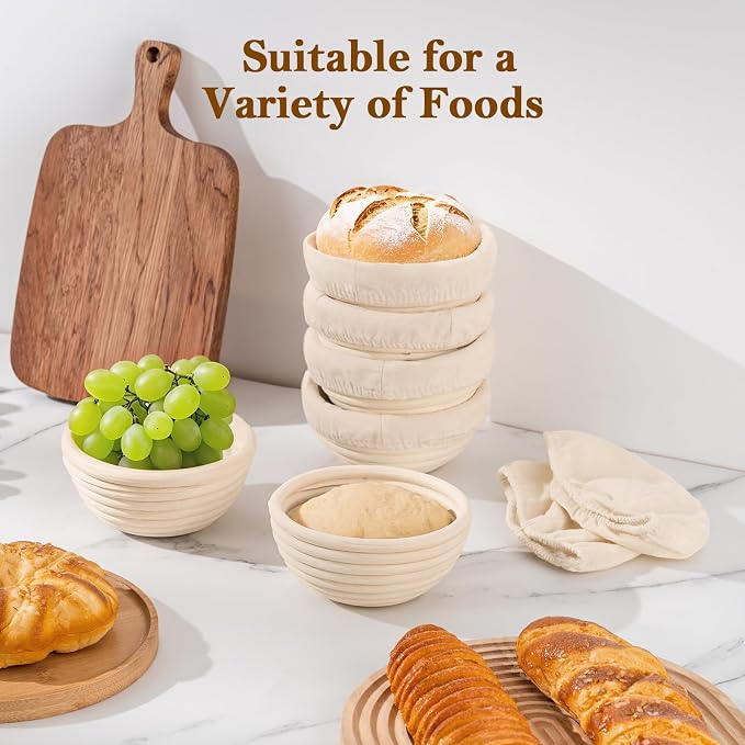 6 Pack 5 Inch Mini Banneton Bread Proofing Basket, Mini Sourdough Baking Supplies, Small Banneton Proofing Baskets for Artisan Bread Baking and Dough Rising - Image 3