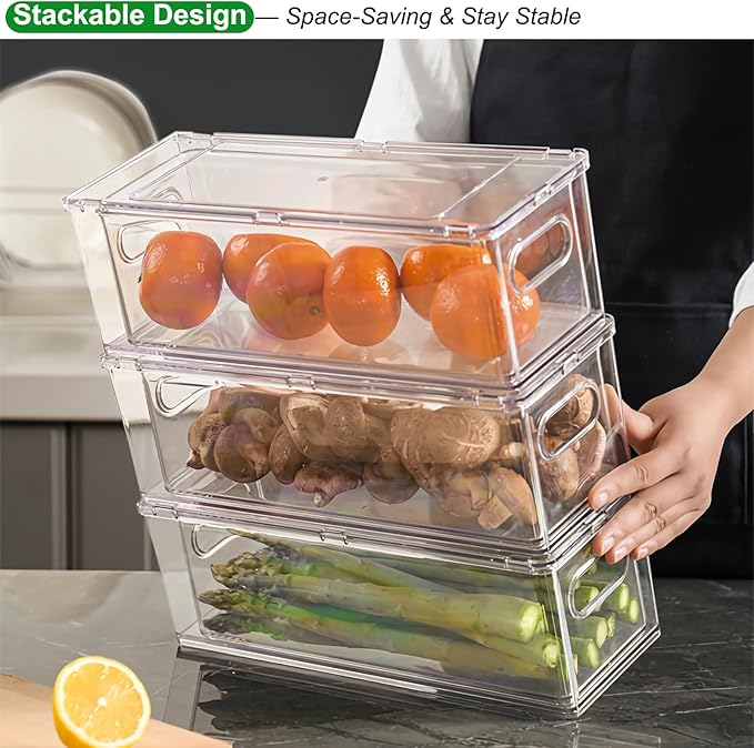 Taiuloo 2 Pack Stackable Refrigerator Organizer Bins with Pull-Out Drawer, Clear BPA-Free Food Storage Containers for Fridge Freezer, Kitchen Pantry Cabinet & Bathroom Vanity Organization - Image 3