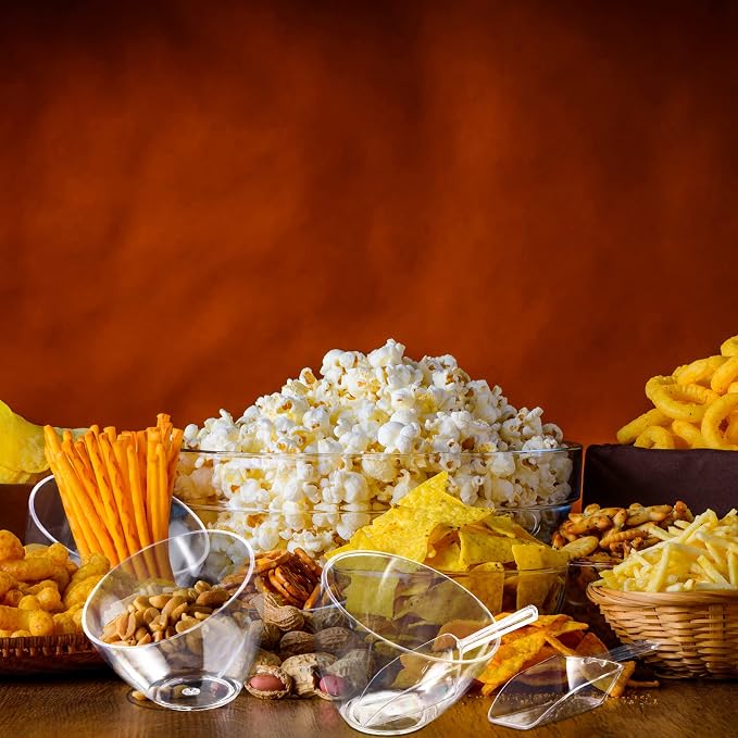 24 Pcs Serving Bowls Kit Include Clear Plastic Bowls for Parties and Popcorn Measuring Scoops Acrylic Plastic Kitchen Angled Candy Scoops for Office Canister Salad Cooking (25 oz) - Image 7