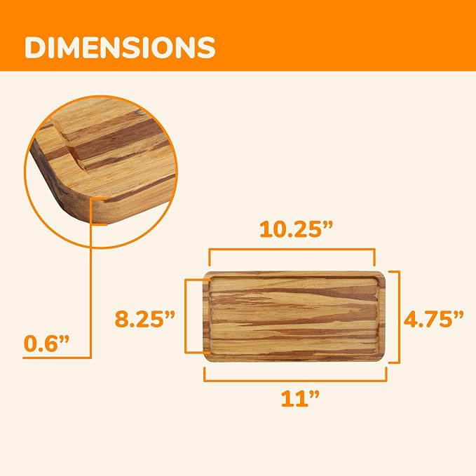 BambooMN Rectangular Bamboo Serving Tray - Tiger Stripe - 11 x 5.5 x 0.6 - Image 3