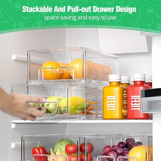 damynuo 16Pcs Fridge Organizer Bins, Clear Refrigerator Organizing Containers with Lids and Refrigerator Drawers, Stackable Food, Vegetable and Fruit Containers for Fridge Organizers and Storage - Image 3