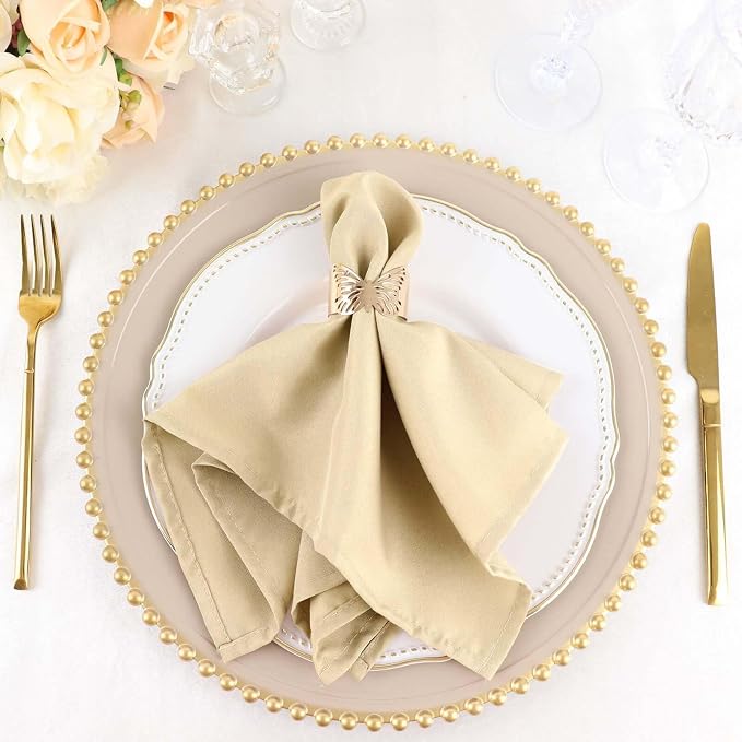 Efavormart Premium Cloth Napkins Set of 50, 17x17 Inch Beige Violet Seamless Dinner Napkins, Washable Linen Table Napkin Cloth with Hemmed Edges for Weddings, Party and Banquet by efavormart