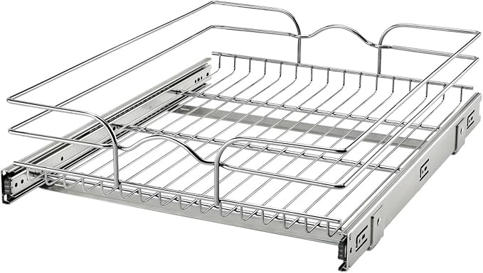 Rev-A-Shelf Steel Wire Pullout Drawer Organizer Shelf for Kitchen Cabinets, Slide Out Storage Basket, Min Opening Width of 17.5", 18" x 22", 5WB1-1822CR-1 by Rev-A-Shelf