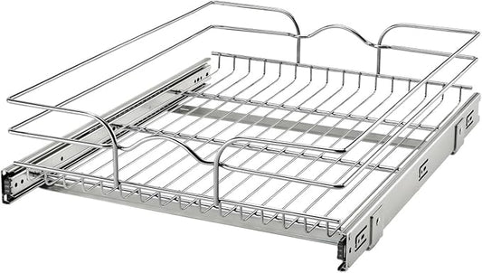 Rev-A-Shelf Steel Wire Pullout Drawer Organizer Shelf for Kitchen Cabinets, Slide Out Storage Basket, Min Opening Width of 17.5", 18" x 22", 5WB1-1822CR-1 by Rev-A-Shelf
