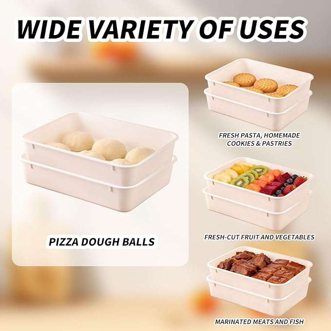 2 Pack Pizza Dough Proofing Box, Pizza Storage Container，Food Storage Containers with Lids，Pizza Pack Container Expandable，Bread Proofing Box，Stackable Commercial Quality Trays with Covers - Image 4