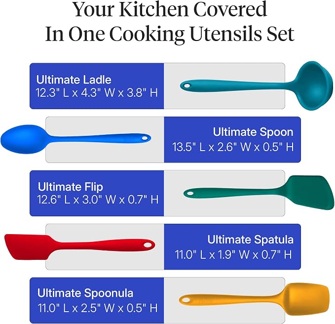 GIR: Get It Right 5-Piece Silicone Ultimate Kitchen Utensils Set - Ladle, Spatula, Flip, Spoon & Spoonula - Non-Toxic Cooking Utensils for Nonstick Cookware, Cooking and Baking - Madrid - Image 3