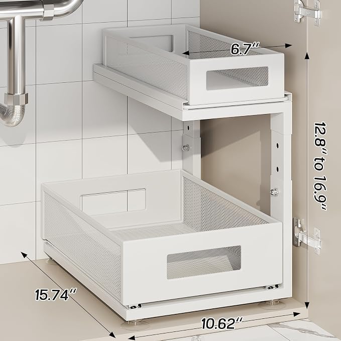 2 Pack Under Sink Organizer With Next-Gen Ball-Bearing Slides,2-Tier Pull Out Cabinet Storage,Height Adjustable Drawer Shelf for Bathroom,Kitchen,Laundry,Cabinet,Pantry(Patent Pending) - Image 2