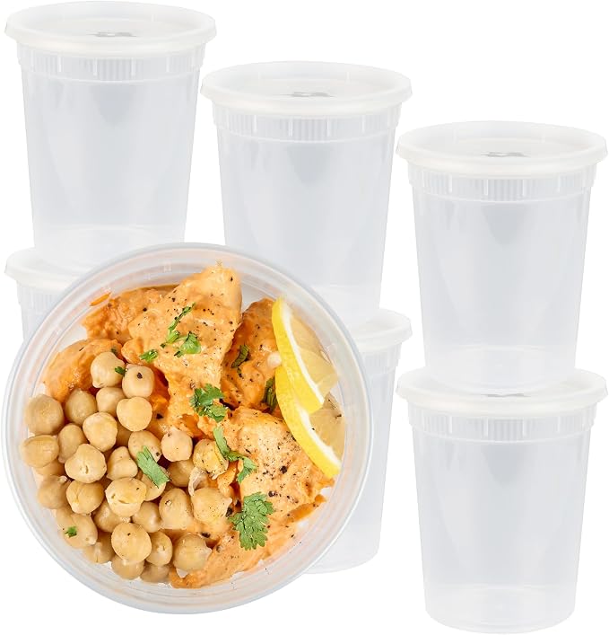 Asporto 32 Ounce To Go Boxes, 25 Microwavable Round Soup Containers - Clear Plastic Lids Included, Do Not Contain BPA, Clear Plastic Catering Food Containers, Disposable - Restaurantware - Image 2