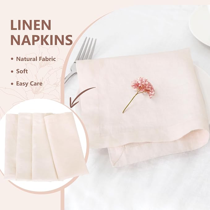 100% Linen Dinner Napkins 20x20 Inch,Soft and Breathable French Flax Cloth Napkins,Stone Washed Set of 4(Blush Pink) - Image 5