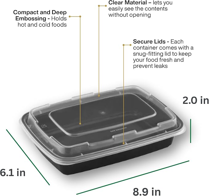 Meal Prep Containers [150 Pack] Rectangular Food Storage Containers with Lids, Bento Box, BPA Free, Stackable, Microwave/Dishwasher/Freezer Safe To Go Food Containers for Meal Prep (38oz) - Image 6