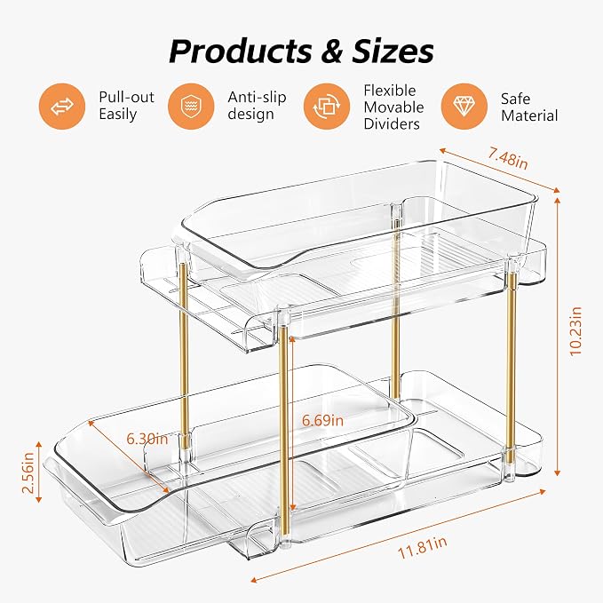 LAREKUN4pack 2-Tier Organizer & Storage Unit Stackable Bathroom Cabinet Organizer Pull-Out Kitchen Pantry Organizer & Storage System Suitable for Countertops, Pantries, Kitchens, Bathrooms - Image 3