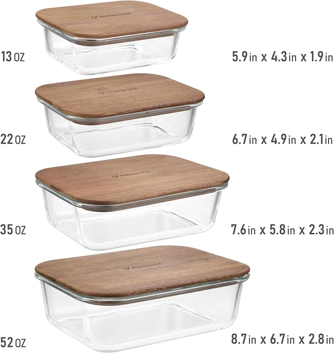 Glass Container Set with Acacia Lids - 4 Stackable Meal Prep Containers. Durable heat resistant Inert Borosilicate Glass - Image 2