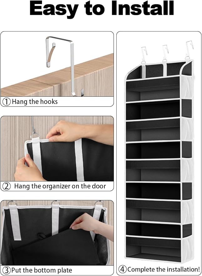 TAHAVICE 2 Pack Over the Door Storage Organizer, 5 Large & 10 Mesh Pockets | Hanging Storage Organizer with 40lb Capacity and Door Storage Space Saving for Bedroom,Bathroom,Nursery,Babyroom(Black) - Image 6