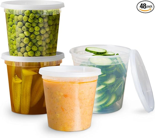 OCS Parts 48-Pack Round Plastic Deli Containers with Lids | Stackable, Microwavable, Freezer and Dishwasher Safe BPA Free Food Prep and Storage Containers (24 Ounce) by OCSParts