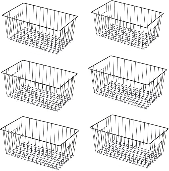 Upright Freezer Organizer Bins， Freezer Baskets for 16, 17, 21 cu.ft Standup Freezer, Wire Storage Baskets with Built-in Handles for Frozen Foods, Snacks, Vegetables, Fruits and More, Set of 6 , Black by lonpute