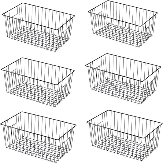 Upright Freezer Organizer Bins， Freezer Baskets for 16, 17, 21 cu.ft Standup Freezer, Wire Storage Baskets with Built-in Handles for Frozen Foods, Snacks, Vegetables, Fruits and More, Set of 6 , Black by lonpute