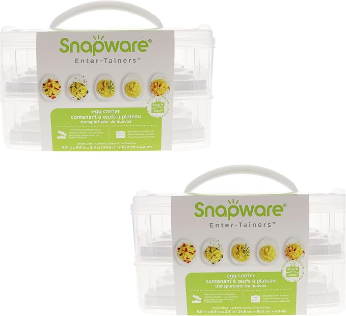 Snapware Snap N Stack 2-Layer Food Storage with Egg Holder Trays - 2 Pack | Dual Storage Levels | Removable Inserts | Secure Closure | Portable Carrier | Durable Construction by World+Kitchen